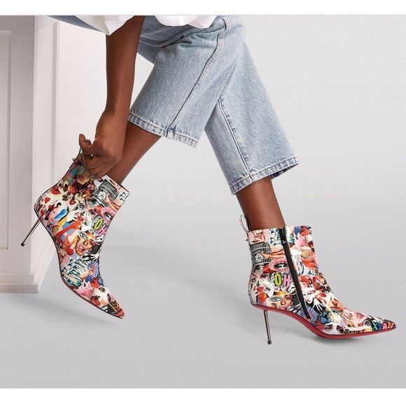 CHRISTIAN LOUBOUTIN Epic Booty Leather Printed Ankle Boots 70 EU 36.5 US 6.5 - Picture 1 of 10
